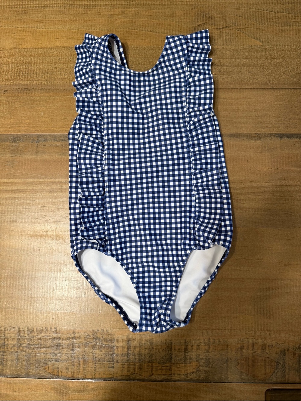 Minnow Navy Gingham Ruffle-Trim One-Piece Swimsuit - 2T